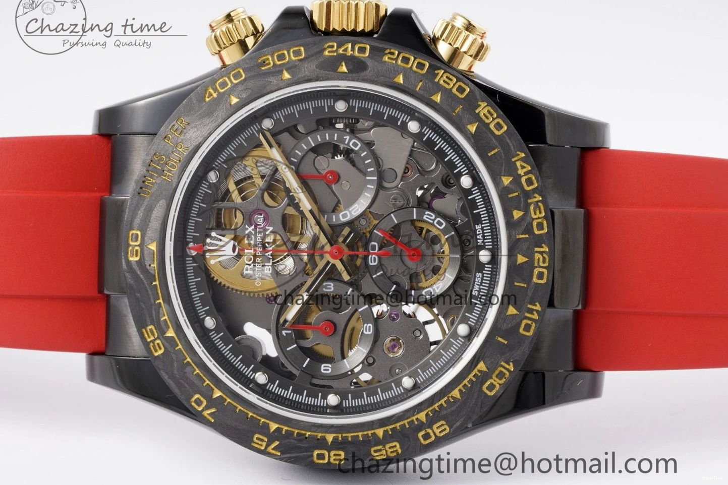 MiroTime 0213 Youthful Daytona PVD Carbon Bezel GETF Best Edition Skeleton Red Dial on Red Rubber Strap SA 1944